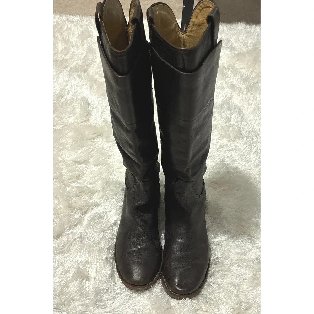 Frye 77535 Paige Tall Riding Brown Distressed Leather Womens Boho Boots Size 8